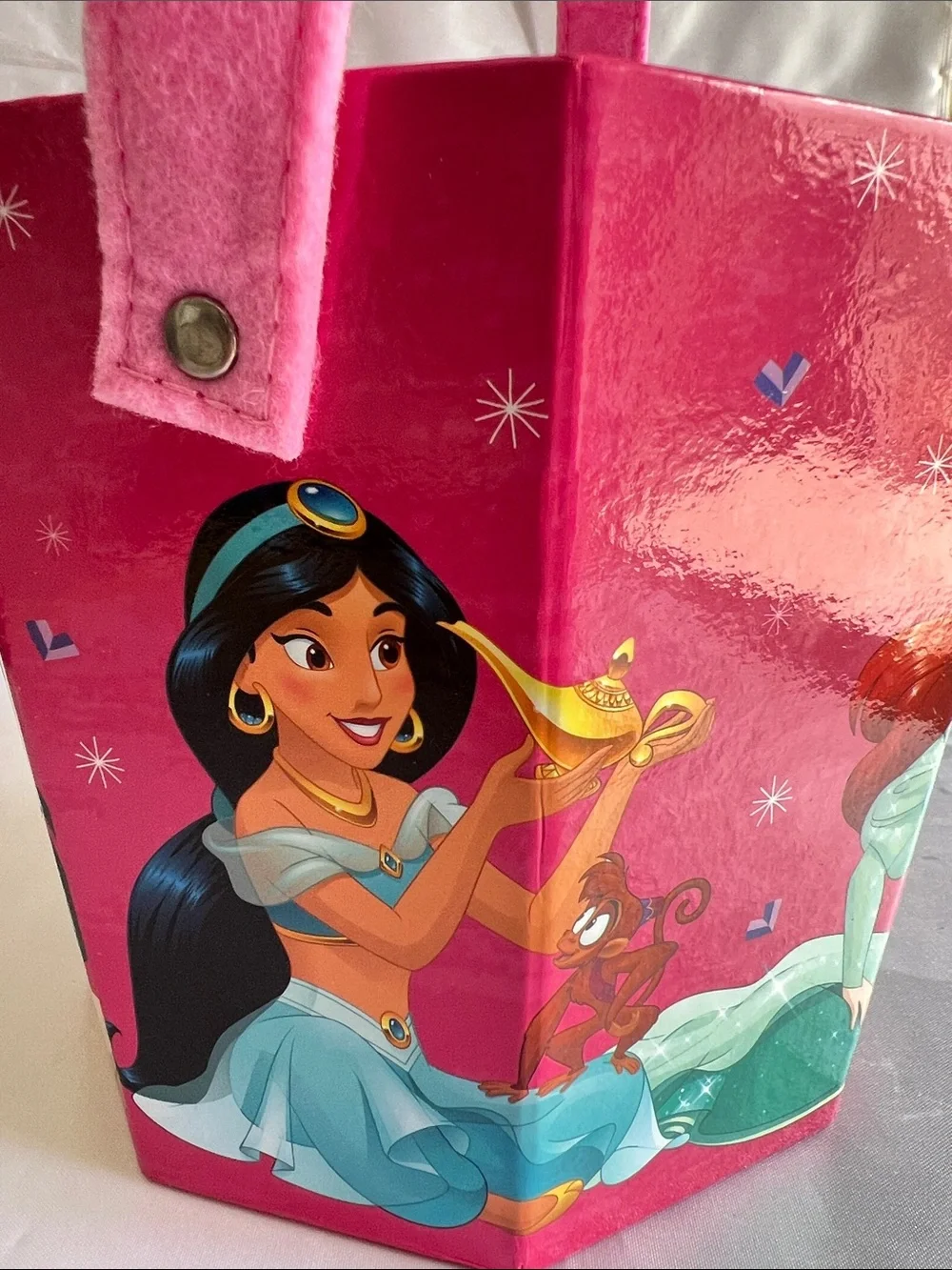 Disney Pink Kids Basket with Princes Jasmine, Ariel, and Mulan